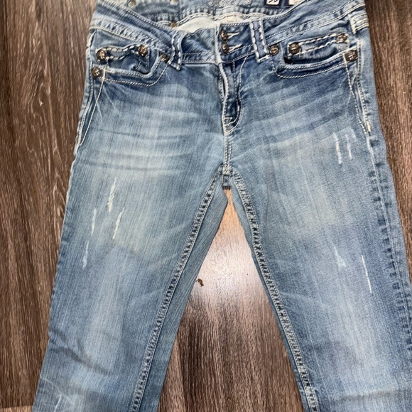 Miss Me Light Blue Boot Cut Jeans with Black Embellished Pocket - Picture 3 of 3